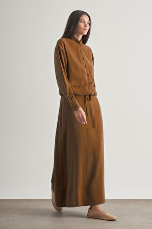 Taba Mizalle Modal Karışımlı Camel Maksi Evaze Etek