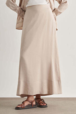 Mizalle Modal Karışımlı Taş Rengi Maksi Evaze Etek