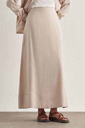 Mizalle Modal Karışımlı Taş Rengi Maksi Evaze Etek