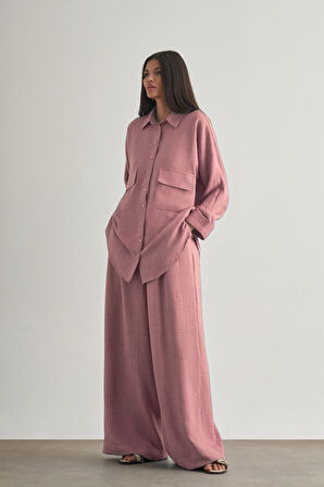 Mizalle Keten Dokulu Torba Cepli Pudra Pembe Tunik