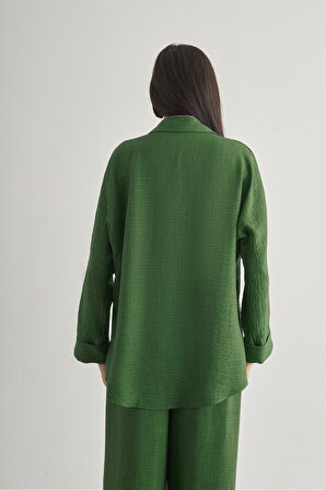 Mizalle Keten Dokulu Torba Cepli Haki Tunik