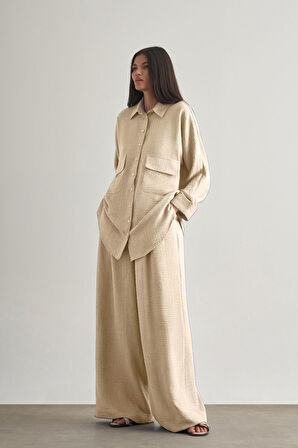 Mizalle Keten Dokulu Torba Cepli Bej Rengi Tunik