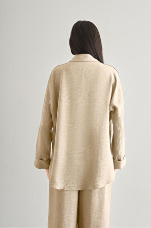 Mizalle Keten Dokulu Torba Cepli Bej Rengi Tunik