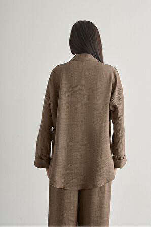 Mizalle Keten Dokulu Torba Cepli Kahverengi Tunik