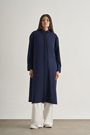 Mizallle Çıtçıtlı Uzun Yazlık Lacivert Tunik