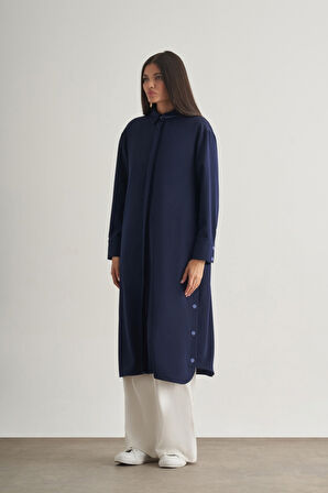 Mizallle Çıtçıtlı Uzun Yazlık Lacivert Tunik