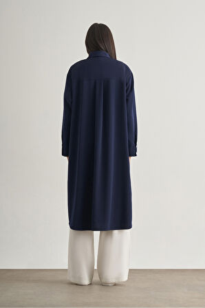 Mizallle Çıtçıtlı Uzun Yazlık Lacivert Tunik