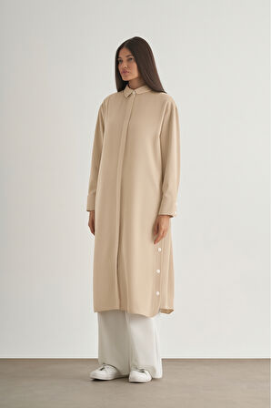 Mizallle Çıtçıtlı Uzun Yazlık Taş Rengi Tunik