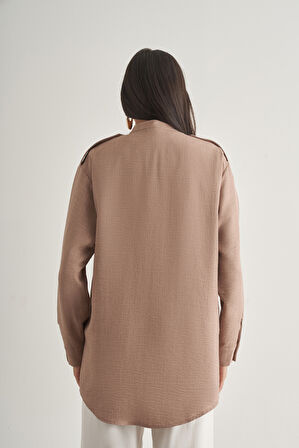 Mizalle Keten Dokulu Apoletli Bej Rengi Tunik