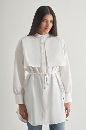 Mizalle Rüzgarlıklı Hakim Yaka Uzun Ekru Gömlek