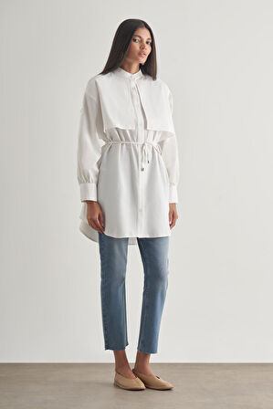 Mizalle Rüzgarlıklı Hakim Yaka Uzun Ekru Gömlek