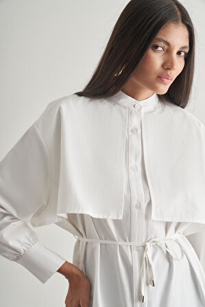 Mizalle Rüzgarlıklı Hakim Yaka Uzun Ekru Gömlek