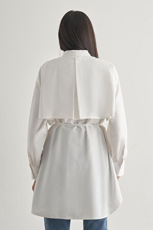 Mizalle Rüzgarlıklı Hakim Yaka Uzun Ekru Gömlek