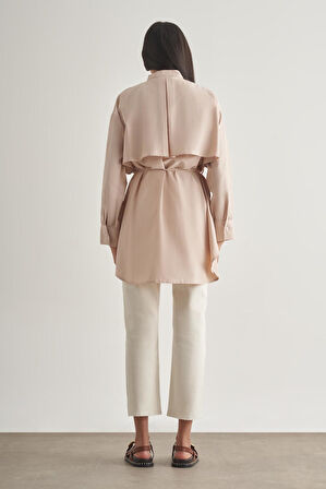 Mizalle Rüzgarlıklı Hakim Yaka Uzun Taş Rengi Gömlek