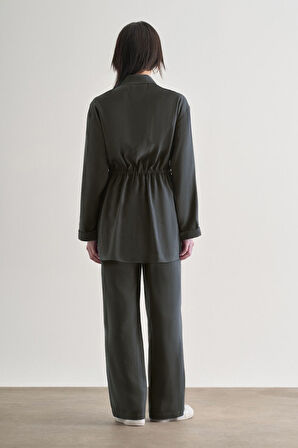 Mizalle Beli İp Büzgülü Modal Gri Tunik