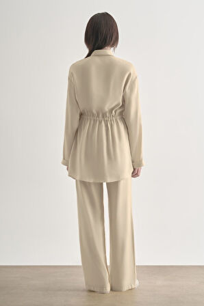 Mizalle  Beli İp Büzgülü Modal Taş Rengi Tunik