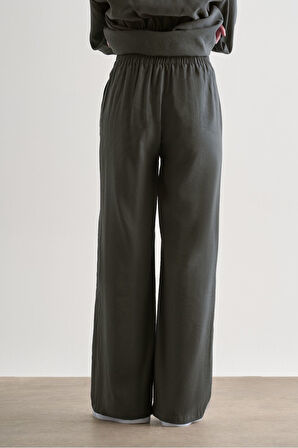 Mizalle Gri Rahat Kesim Geniş Paçalı Modal Pantolon