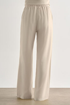 Mizalle Taş Rengi Rahat Kesim Geniş Paçalı Modal Pantolon