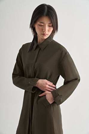 Mizalle  Beli İp Büzgülü Modal Koyu Kahverengi Tunik