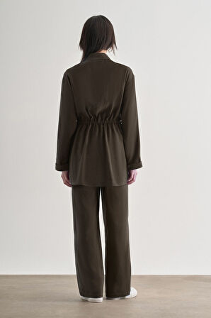 Mizalle  Beli İp Büzgülü Modal Koyu Kahverengi Tunik