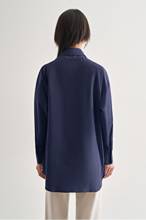 Mizalle Premium Saf Pamuk İndigo Mavi Oversize Gömlek