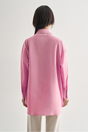Mizalle Premium Saf Pamuk Pembe Oversize Gömlek