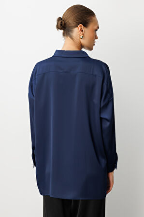 Mizalle Metal Düğmeli Bordo Saten Tunik Gömlek