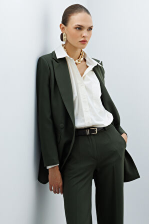 Mizalle Oversize Haki Kruvaze Blazer Ceket