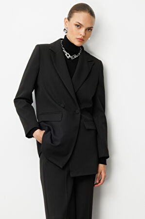 Mizalle Oversize Siyah Kruvaze Blazer Ceket