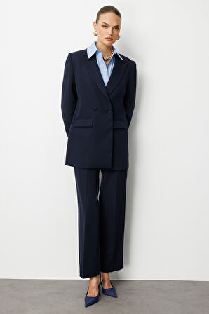 Mizalle Oversize Lacivert Kruvaze Blazer Ceket