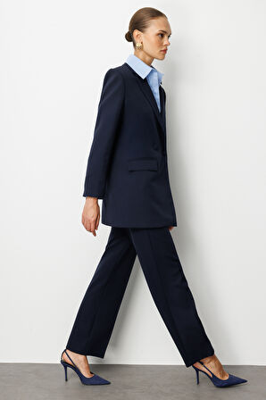 Mizalle Oversize Lacivert Kruvaze Blazer Ceket