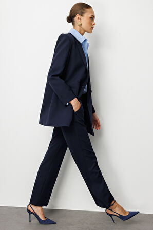 Mizalle Oversize Lacivert Kruvaze Blazer Ceket