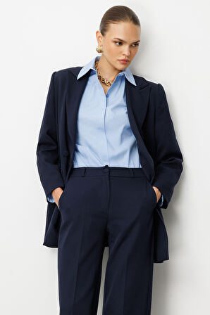 Mizalle Oversize Lacivert Kruvaze Blazer Ceket