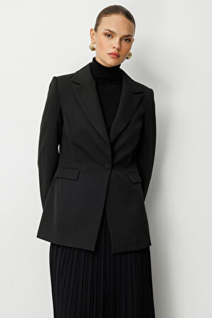 Mizalle Tek Düğme Klasik Siyah Ceket