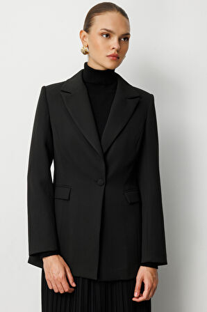 Mizalle Tek Düğme Klasik Siyah Ceket