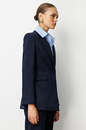 Mizalle Tek Düğme Klasik Lacivert Ceket