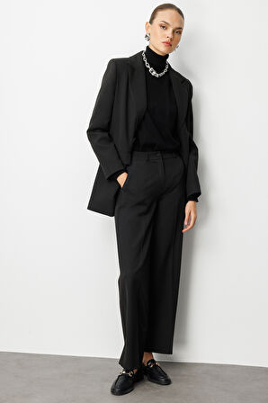 Mizalle Cepli Klasik Siyah Kumaş Pantolon