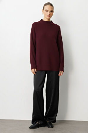 Mizalle Basic Yarım Balıkçı Mürdüm  Triko Kazak