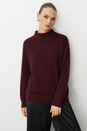 Mizalle Basic Yarım Balıkçı Mürdüm  Triko Kazak