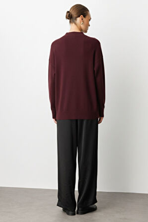 Mizalle Basic Yarım Balıkçı Mürdüm  Triko Kazak