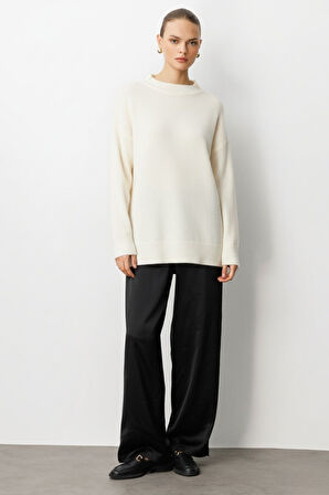 Mizalle Basic Yarım Balıkçı Ekru Triko Kazak