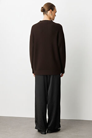 Mizalle Basic Yarım Balıkçı Kahverengi Triko Kazak