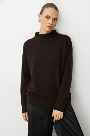 Mizalle Basic Yarım Balıkçı Kahverengi Triko Kazak