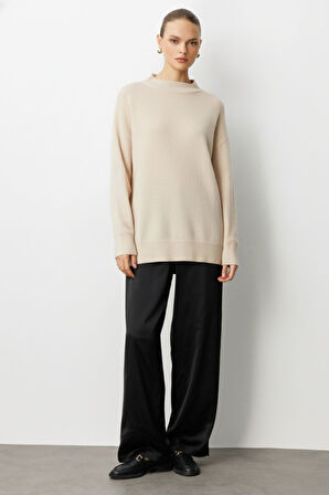 Mizalle Basic Yarım Balıkçı Taş Rengi Triko Kazak