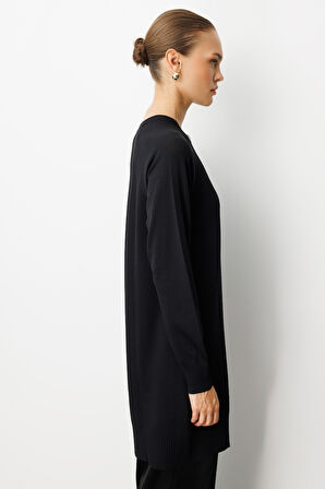 Mizalle Premium Rayon Uzun Düğmeli Siyah Hırka