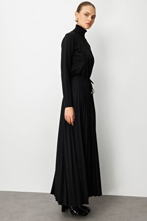 Mizalle Örme Krep Piliseli Maksi Siyah Etek