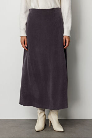 Mizalle A Kesim Cupro Siyah Maksi Etek