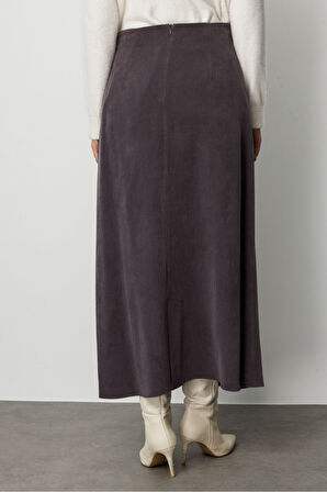 Mizalle A Kesim Cupro Siyah Maksi Etek