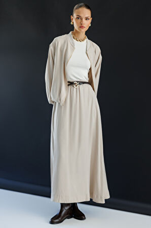 Mizalle Modal Karışımlı Taş Rengi Oversize Bomber Ceket