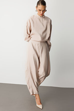 Mizalle Şalvar Kesim Modal Karışımlı Bej Rengi Pantolon